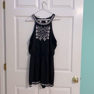 Three Pink Hearts Black Romper with White Pattern